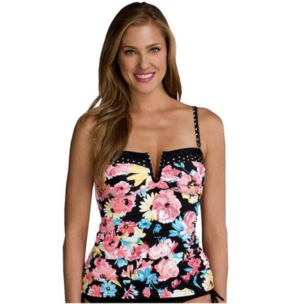 24th & Ocean Plunge V Floral Bandeau Tankini Top